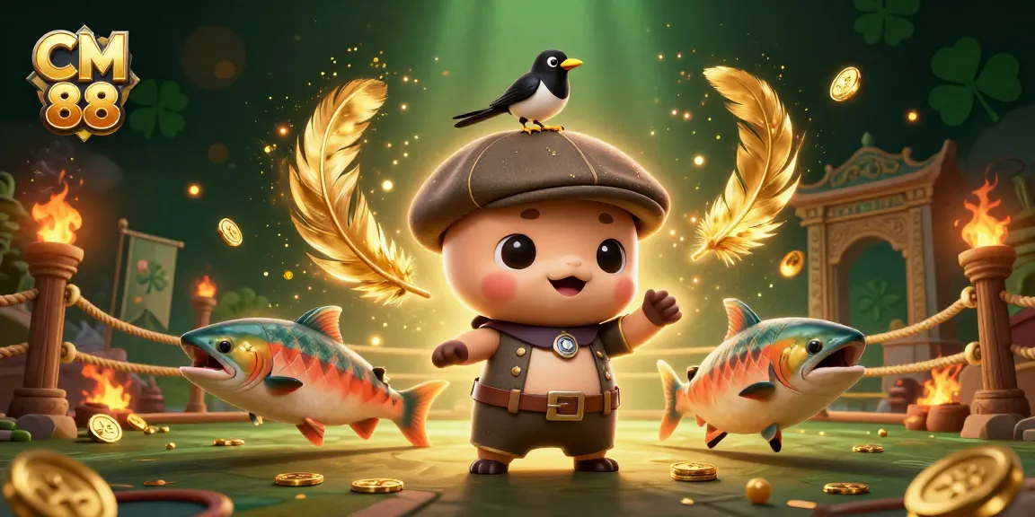 Engage with CM 88 at the vibrant casino scene, featuring a cute Nessie and gold-loving magpie.
