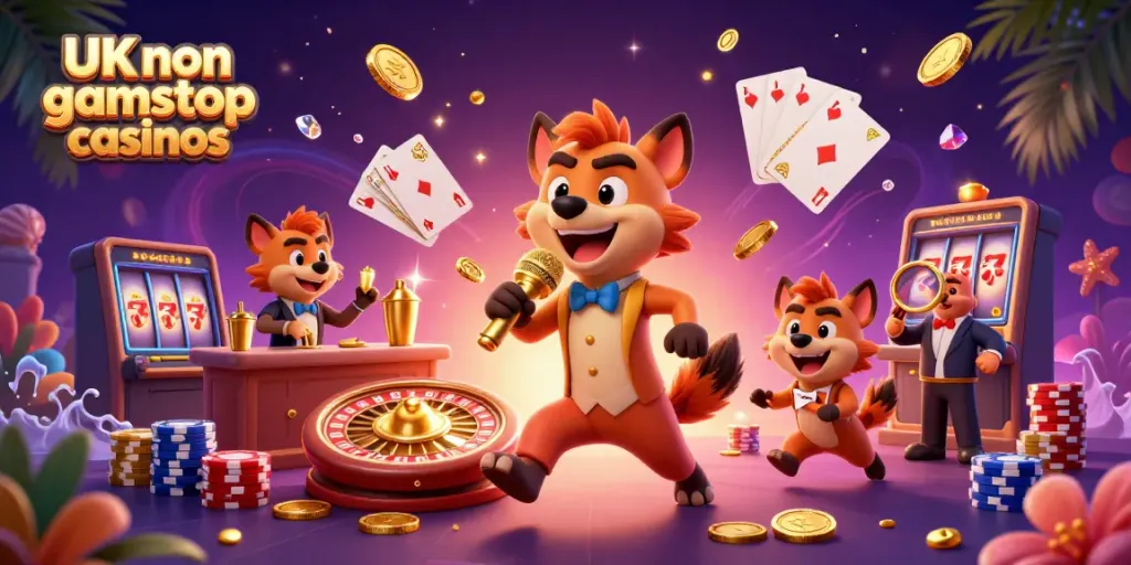 Experience the excitement of UK non gamstop casinos with vibrant cartoon hyenas in action.