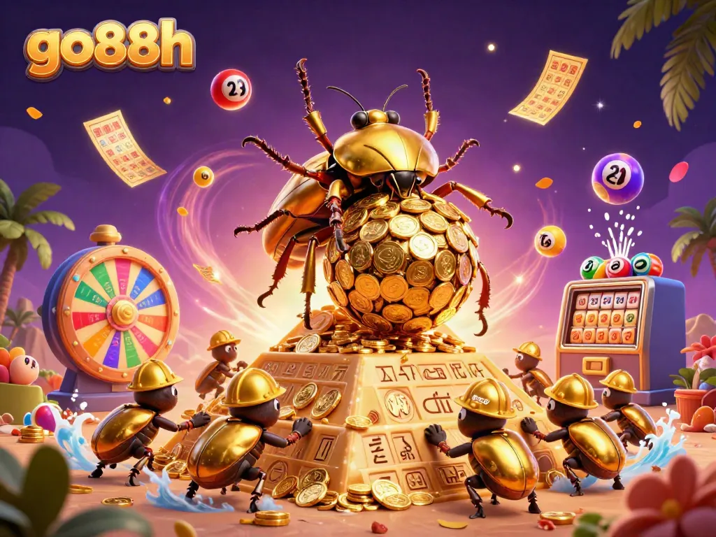 Bettors engage with go88h, winning with colorful lottery balls and casino excitement in a vibrant scene.