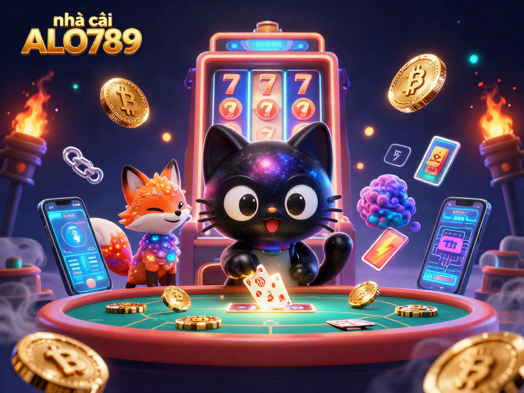 Win big with nhà cái ALO789 in an immersive cosmic casino featuring a black hole cat!