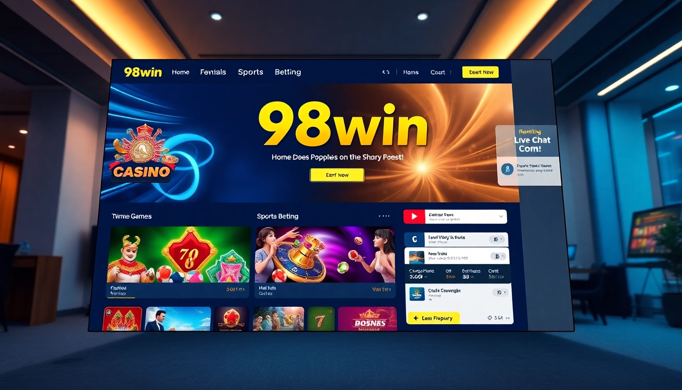 Engaging digital interface of 98win com showcasing vibrant casino games and sports betting.