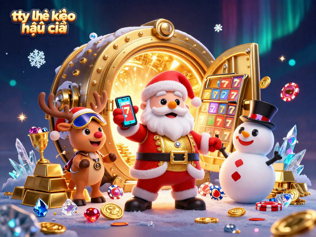 Experience the thrill of tỷ lệ kèo nhà cái with Santa and friends in this vibrant casino illustration.