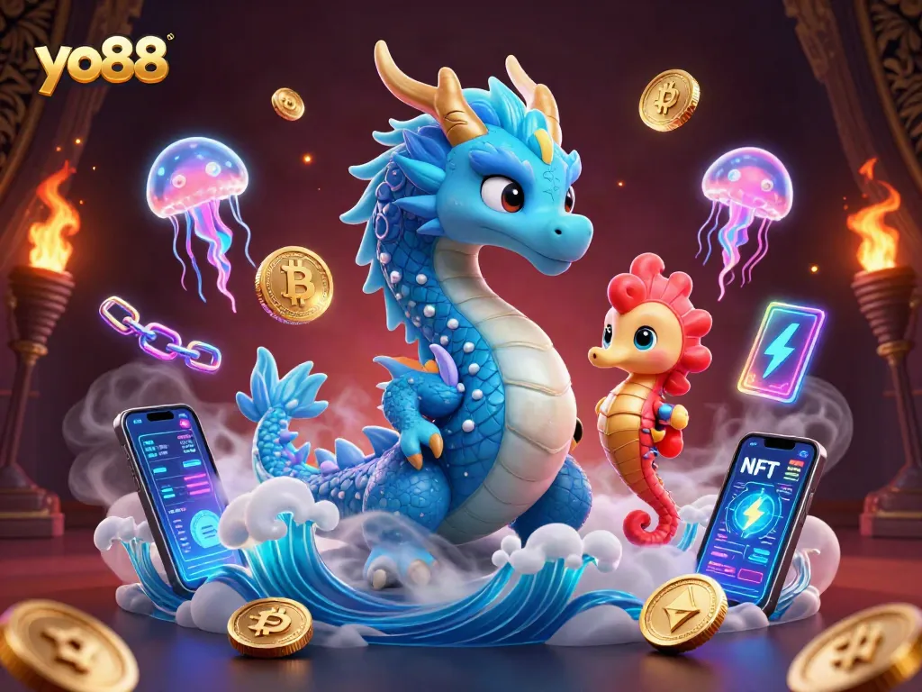 Join the exciting yo88 gaming world with a vibrant scene of animated ocean creatures and crypto elements.