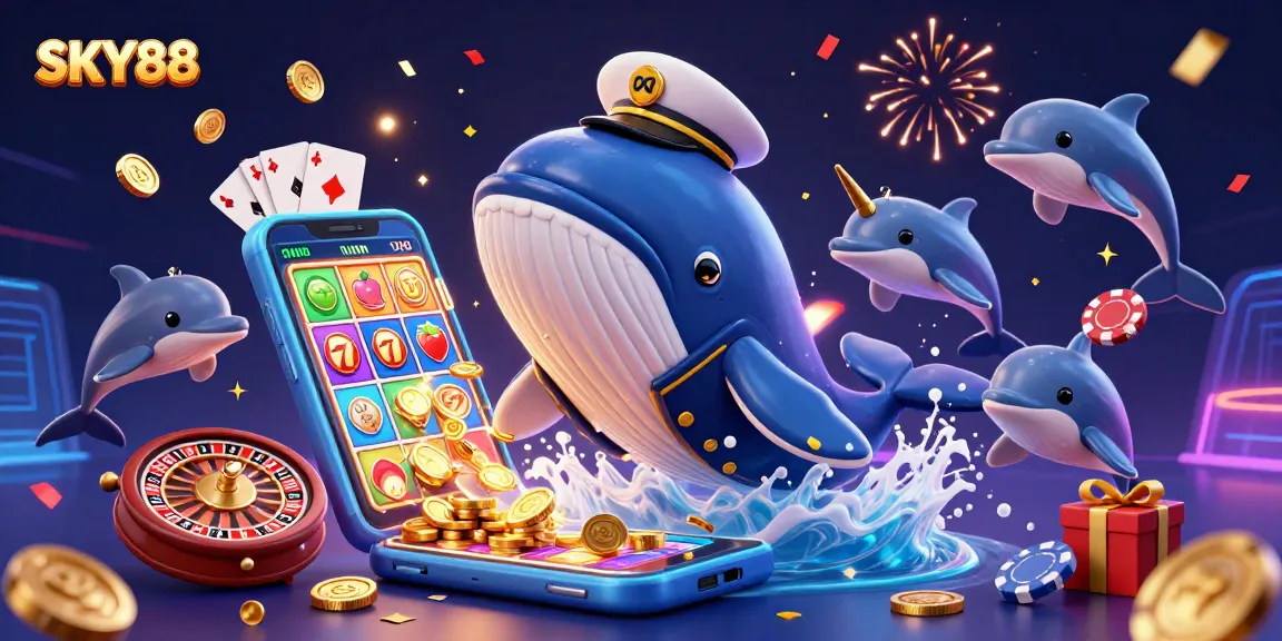 SKY88 showcases thrilling casino action with whales, coins, and playful dolphins.
