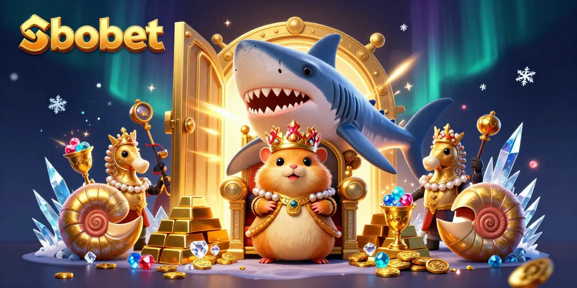 SBOBET brings excitement with a golden hamster king in a treasure scene, symbolizing the thrill of online gaming.