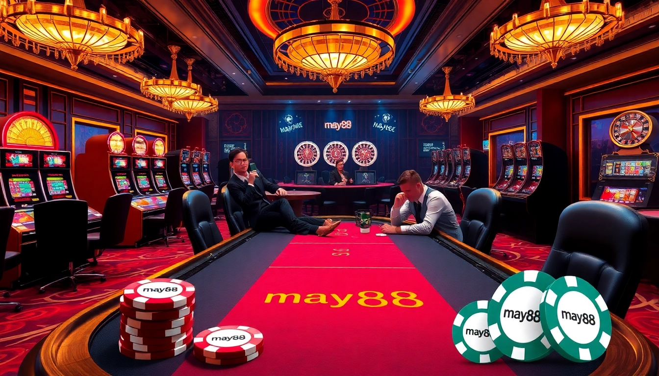 Experience the action at may88's poker table, where players engage in thrilling strategies.