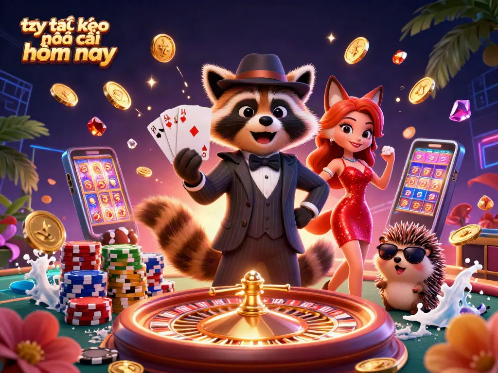 Experience tỷ lệ kèo nhà cái hôm nay as raccoon, fox, and hedgehog play in a lively casino scene.