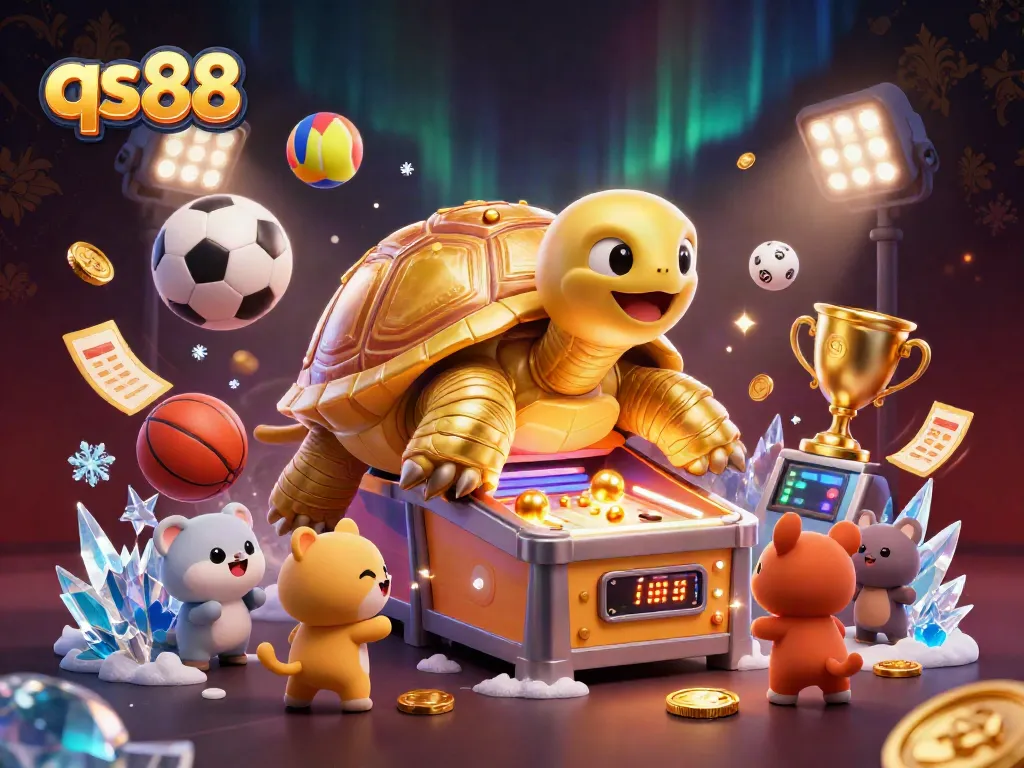 Experience thrilling gameplay at qs88 with a dynamic 3D casino illustration showcasing vibrant sports elements.