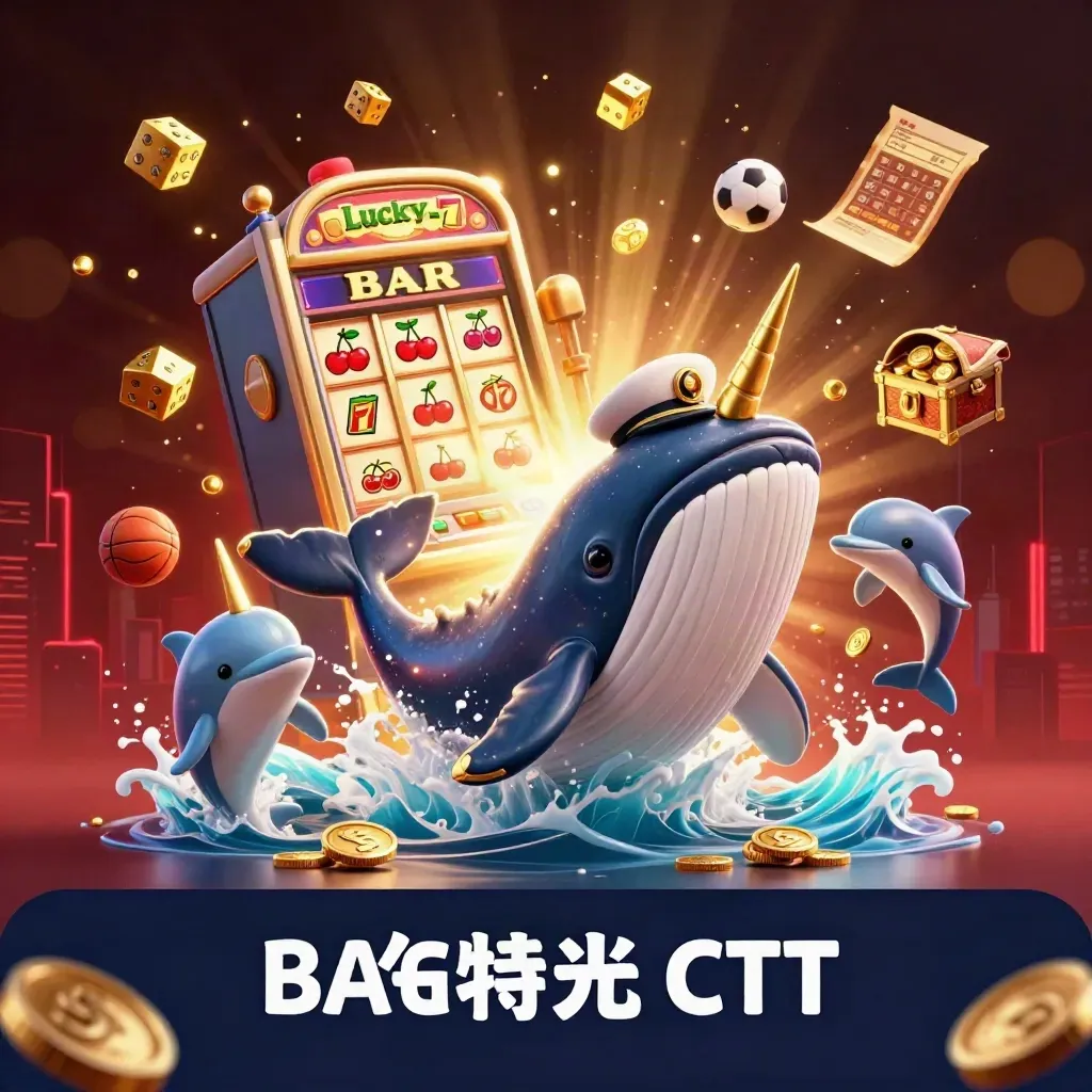 Whale captain, narwhal and dolphins burst through coins with slot rays and gold casino props.