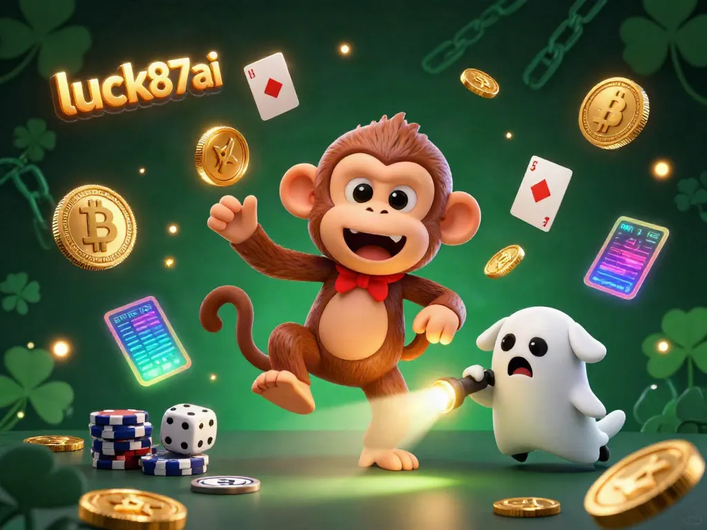 Engage with luck87cai as a playful poltergeist monkey juggles gold in a haunted casino.