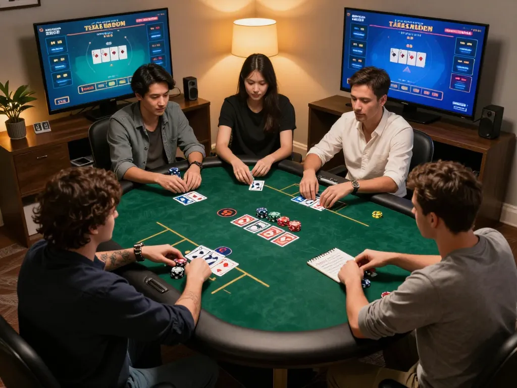No-frills poker strategy session on trang chủ 79king showcasing players mastering Texas Hold'em strategies.