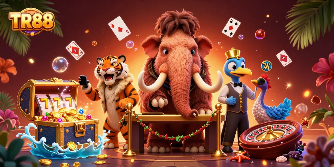 Experience the vibrant TR88 online casino scene with a mammoth bouncer checking IDs for exciting gaming.