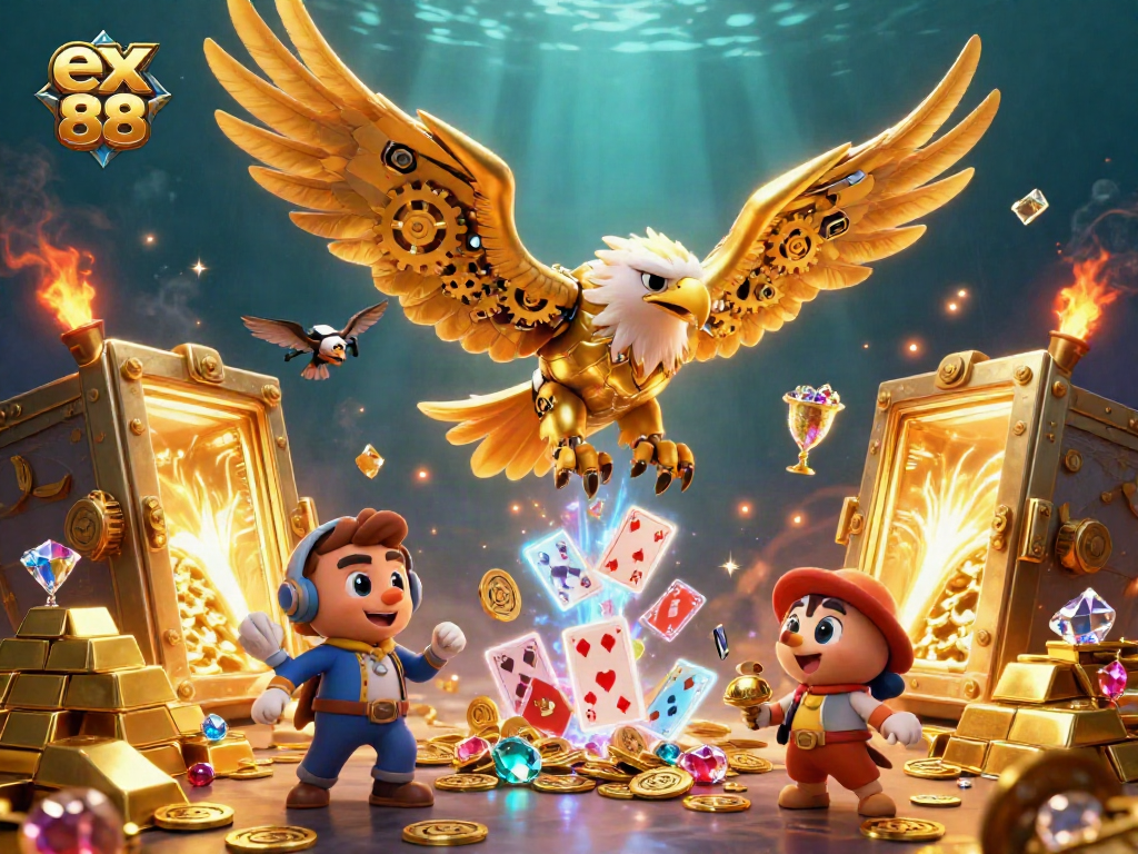 Experience the thrilling excitement of ex 88 while diving into holographic playing cards amidst dazzling casino treasures.