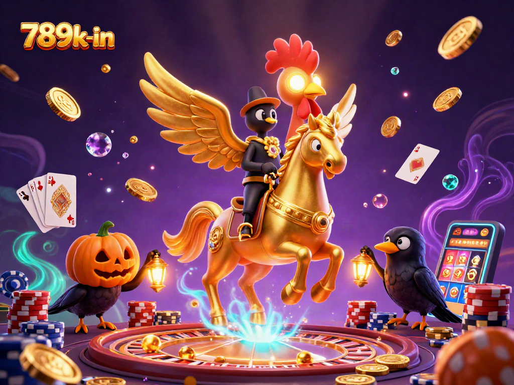 Engage with thrilling wins at 789k-in, as our unique character rides through a vibrant casino scene.