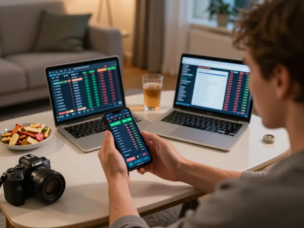 Engaging in live sports betting with nhandinhkeonhacai app on smartphone, displaying strategic odds and gameplay analysis.