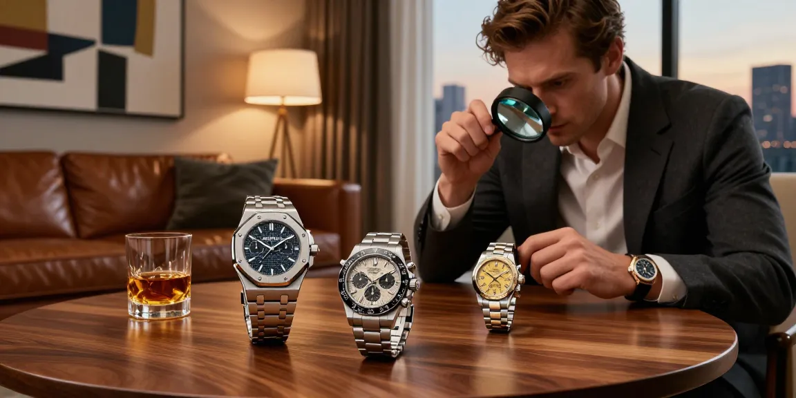 Showcasing luxury replica watches including Audemars Piguet and Rolex in an elegant living room setting