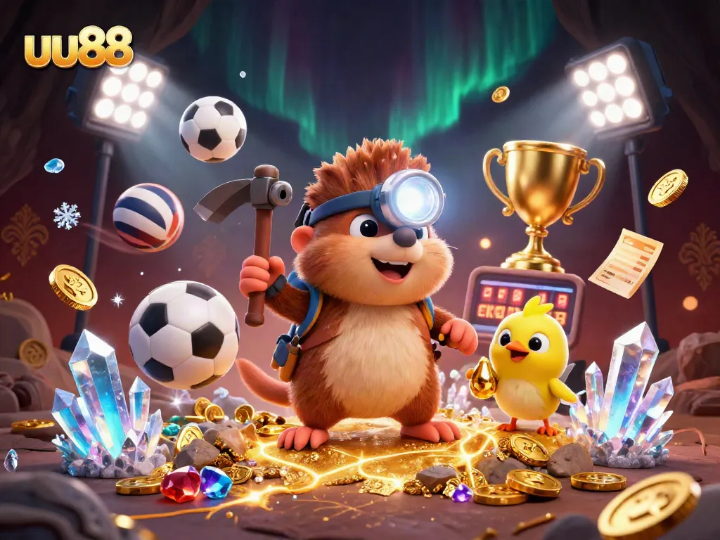 uu88 players experience thrilling casino adventures with a cartoon mole treasure hunter in a vibrant scene