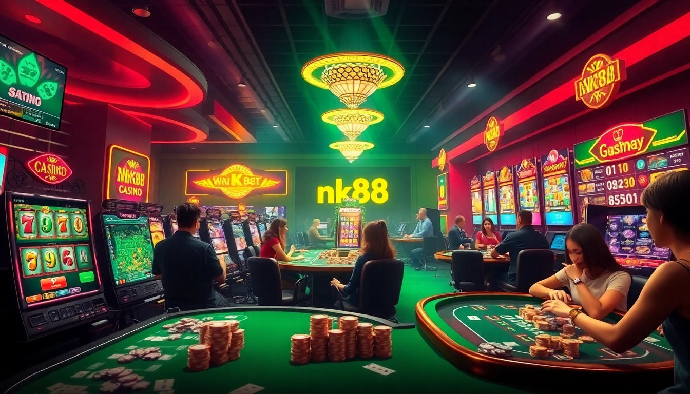 Exciting nk88 online casino scene with players enjoying games in a vibrant setting.