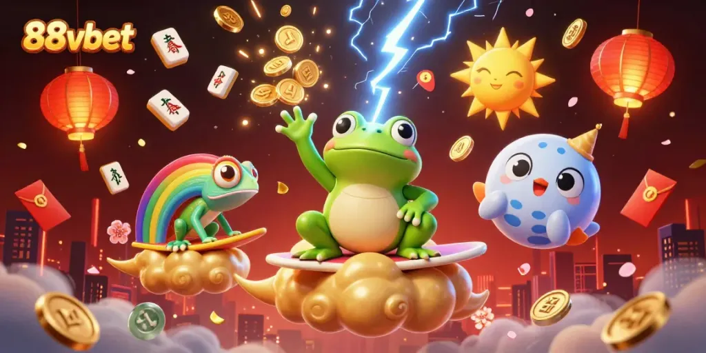 Experience the excitement of 88vbet with a rich 3D illustration of gaming magic and vibrant characters.