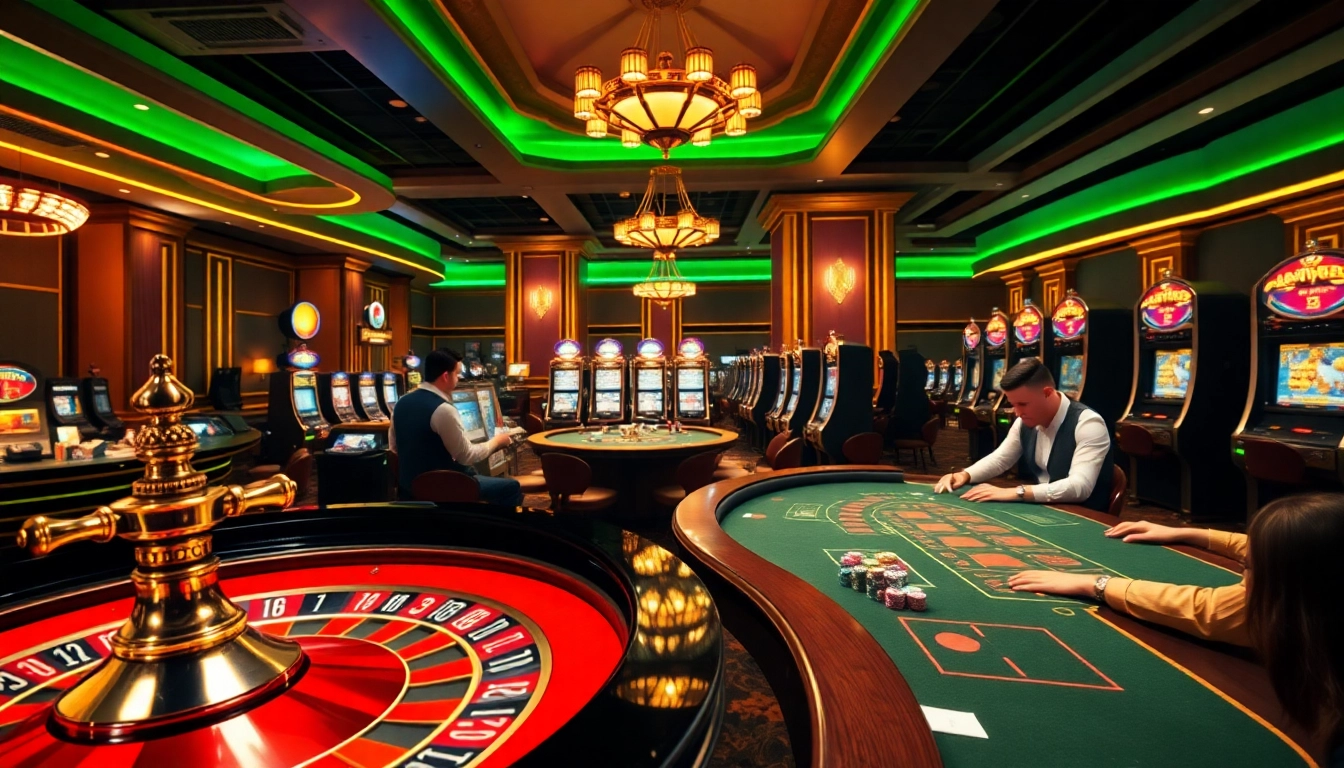 Experience thrilling gameplay at https://c168.sh/ with lively casino scenes featuring roulette, poker, and slot machines.