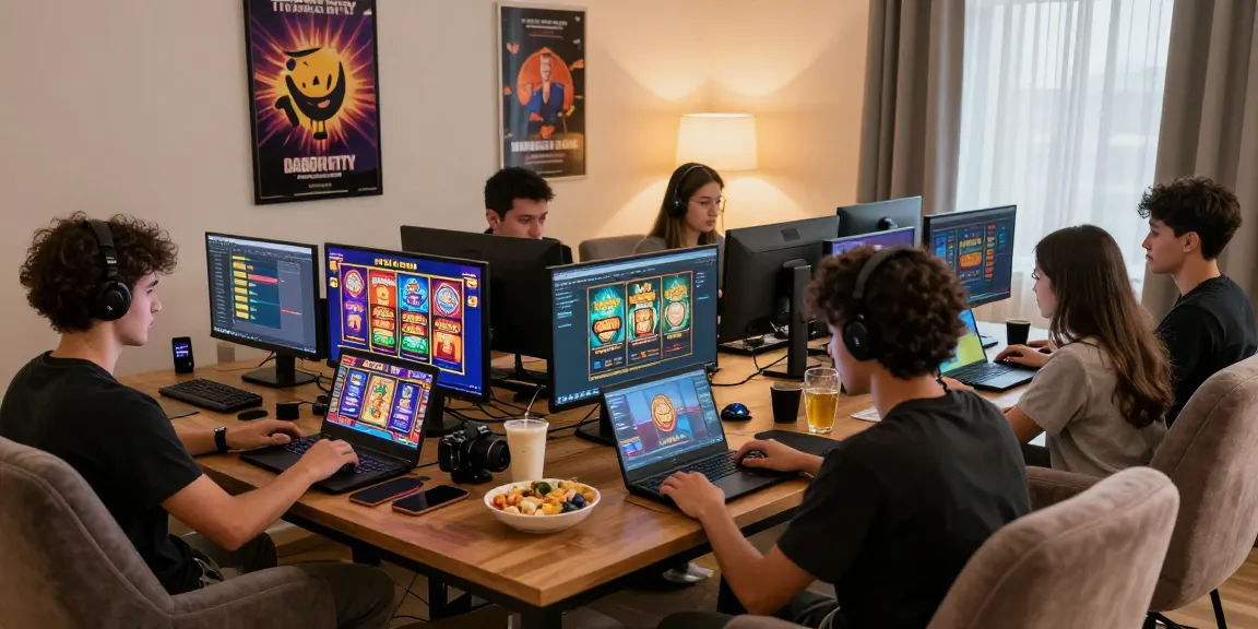 Players enjoying online gaming at home focused on credit card casinos from https://ccrm.org.uk/, vibrant slot graphics and cozy atmosphere.