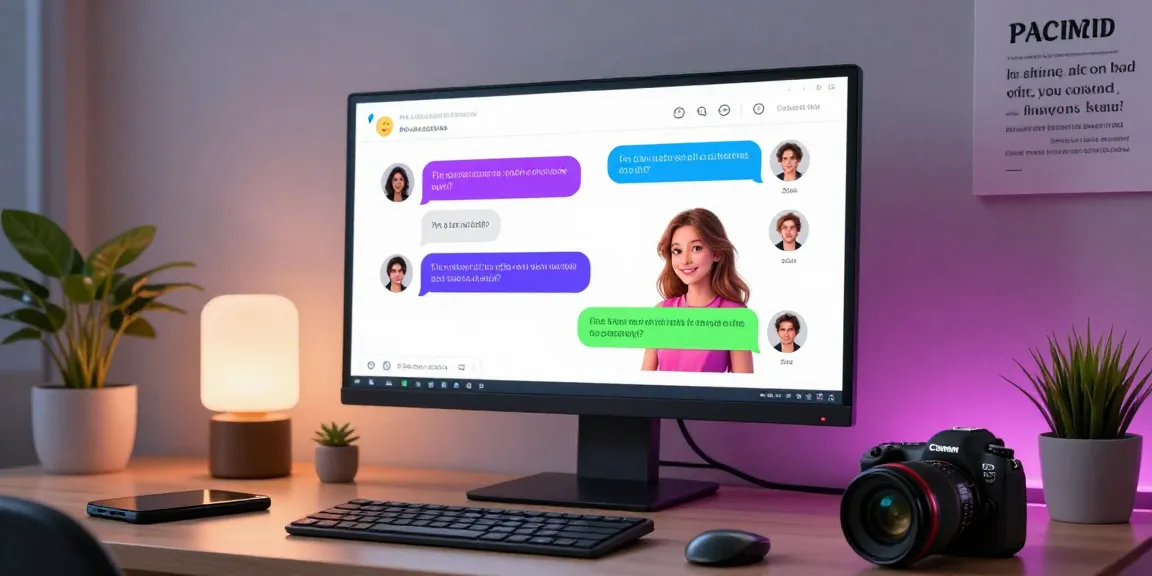 Engaging interaction with AI sex chat avatar showcasing vibrant conversation and modern workspace elements.