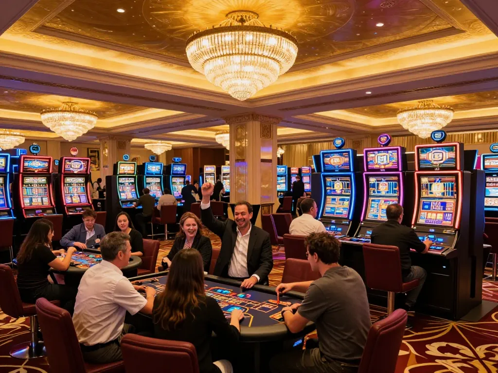 Players enjoying the excitement at NK88 casino with vibrant games and luxurious decor
