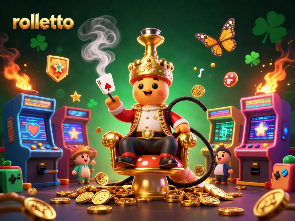 Experience the excitement of rolletto with a captivating 3D illustration of casino elements and vibrant characters.