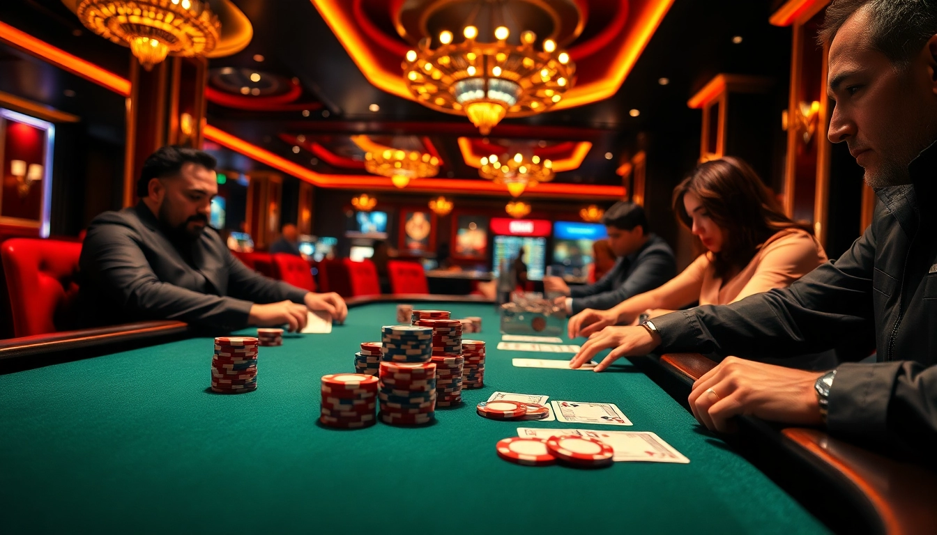 Experience the thrill of MB66 casino poker with focused players and vibrant chips.